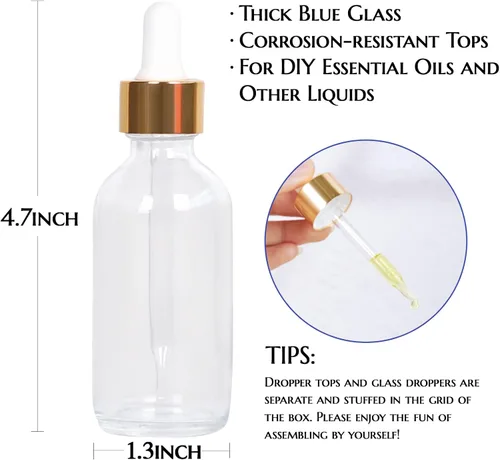 Vista 3 de Hoa Kinh - Botella cuentagotas para ojos, paquete de 24 botellas de vidrio transparente de 2 onzas de 2.0 fl oz, con cuentagotas de vidrio