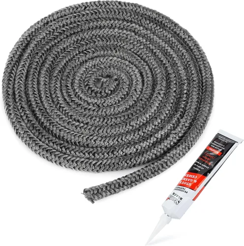 Vista 14 de Stanbroil Junta para estufa de leña, sello de cuerda de fibra de vidrio impregnada de grafito de 1/2" x 84" y kit de junta de cemento de alta