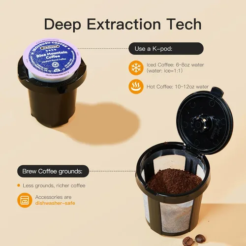 Vista 7 de Tastyle Mini Single Serve Hot and Iced Coffee Maker for K Cup and Ground Negro clásico