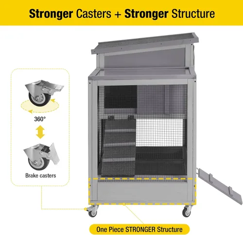 Vista 3 de Rabbit Hutch - Jaula para conejos para interiores, conejera grande para exteriores con ruedas, malla de alambre extraíble incluida