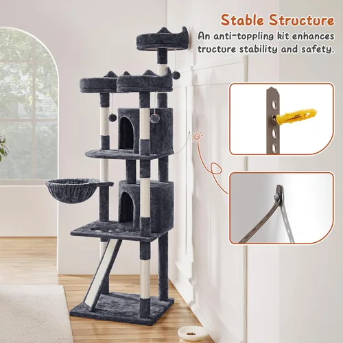 Vista 6 de Yaheetech - Árbol para gatos de 76 pulgadas con múltiples niveles, torre para gatos con gran condominio y perchas acogedoras, casa