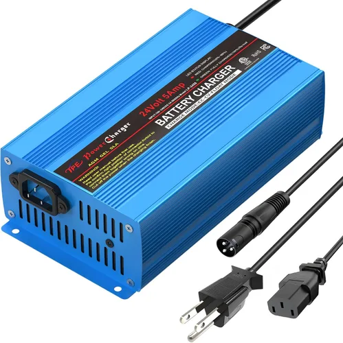 Cargador y mantenedor de batería automático inteligente de 24V 5A, cargador de conector XLR portátil para marina, barco, cortacésped, baterías para
