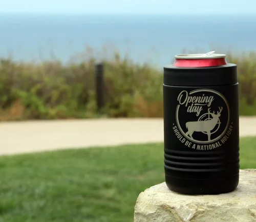 Vista 7 de Thomas and Son - Cold Beverage Can Cooler - Engraved Open Season Hunting Can Holder - Double Wall Insulated Can Cozy Sleeve - Hunting Gifts for