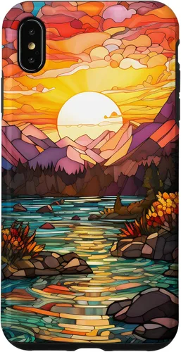 Vista 12 de Sunset Stained Glass Mosaic Landscape Scene Case for iPhone 17