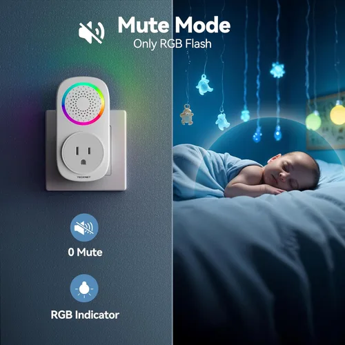 Vista 4 de TECKNET Kit de timbre inalámbrico autoalimentado, timbre de puerta enchufable con luz RGB, 60 campanillas y 5 niveles de volumen, timbre de aula