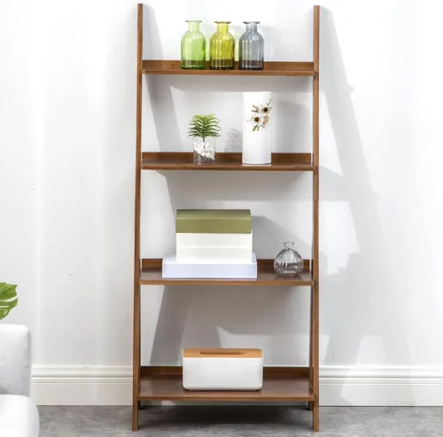 Vista 9 de Maydear Estantería de bambú con escalera, estantería inclinada de 4 niveles, estantes de almacenamiento para sala de estar, dormitorio, cocina