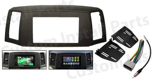 Vista 3 de Kit de instalación de bisel de radio de navegación doble DIN con arnés de cableado estándar y adaptador de antena, color caqui, compatible con Jeep