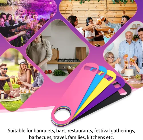 Vista 7 de KTOJOY Juego de 5 abridores de botellas de cerveza de acero inoxidable, 7 pulgadas, diseño colorido grande