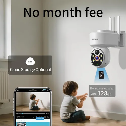 Vista 7 de ESCANU Cámaras de seguridad inalámbricas para el hogar, cámaras PTZ para exteriores con energía solar, detección de movimiento