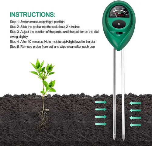 Vista 5 de iPower - Kit 3 en 1 de prueba de suelo, medidor de humedad/luz/pH para plantas de interior, jardín, césped, granja, ideal para uso en interiores
