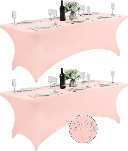 Vista 24 de SuperO - Paquete de 2 manteles de elastano impermeables para mesas de 6 pies, mantel elástico universal ajustable para fiestas, banquetes, bodas