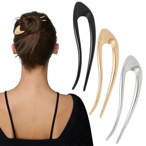 3 horquillas de metal en forma de U de 5.1 pulgadas para mujer, horquillas vintage para cabello largo y grueso, elegantes accesorios para el cabello
