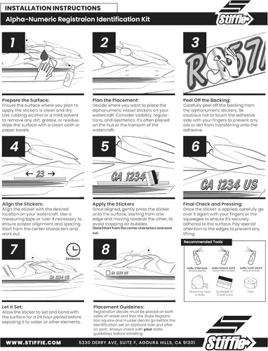 Vista 6 de STIFFIE Shift Red 3" Boat & PWC Registration Decals • Etiquetas Adhesivas Letras Números