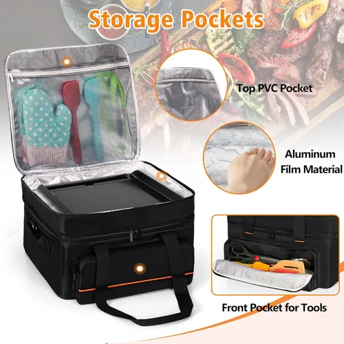 Vista 3 de Bolsa de transporte de parrilla de doble capa samdew, funda para parrilla compatible con Ninja GR101 Sizzle sin humo para interiores y plancha