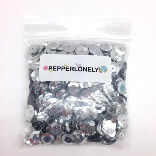 Vista 2 de PEPPERLONELY Cuentas de lentejuelas semicopadas de 1.76 oz Paillette, plata, 0.472 x 0.020 in