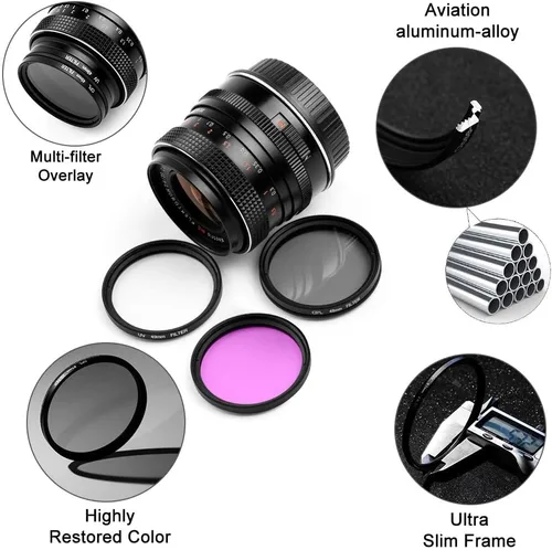 Kit de filtro universal UV CPL FLD, filtro de protección UV, filtro polarizador circular, filtro fluorescente con tapa de lente de repuesto para