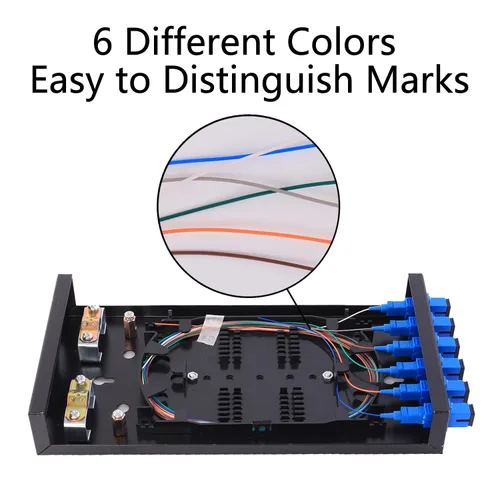Vista 5 de Caja SC SM 6 puertos+Cables Montaje en pared Caja de fibra con módulo de empalme y cargado 6 puertos SC-UPC monomodo LGX Panel