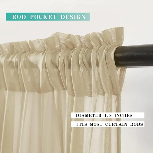 Vista 2 de MIULEE Cortinas de Media Ventana Transparentes con Bolsillo para Barra, Cortinas de Gasa Semitranslúcidas Extra Anchas para Ventana Pequeña, Cocina