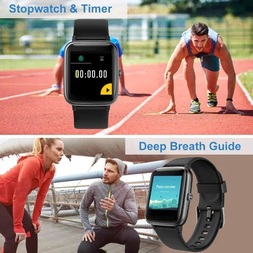 Vista 5 de Reloj inteligente para iPhone/Android, rastreador de actividad física con IP68 impermeable para hombres y mujeres, reloj inteligente con pantalla a