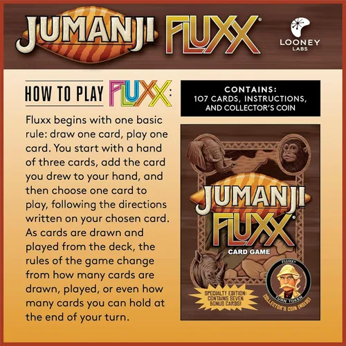 Vista 4 de Looney Labs Jumanji Fluxx Juego de Cartas - Experimenta el Caos de la Selva de Jumanji