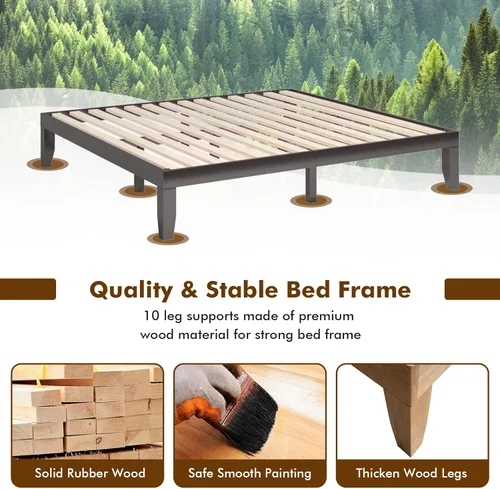 Vista 5 de COSTWAY Marco de cama de plataforma tamaño King, base de colchón de madera de goma maciza de 14 pulgadas con soporte de listones resistentes, marco