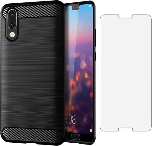Asuwish Funda de teléfono para Huawei P20 con protector de pantalla de vidrio templado y accesorios para celda, delgada y suave, goma de silicona