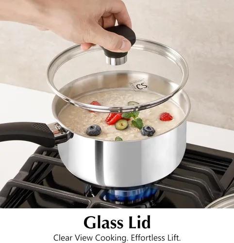 Vista 4 de KOCH SYSTEME CS Sartén de acero inoxidable con tapa, juego de cacerolas de acero inoxidable de 1 cuarto de galón, 2 cuartos y 3 cuartos de galón