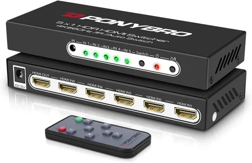 Conmutador HDMI 2.0 de 5 puertos 4K @60Hz conmutación automática - 5 en 1 salida con control remoto, HDR10, 3D, Ultra HD para PS5/Xbox/PC/Fire TV,