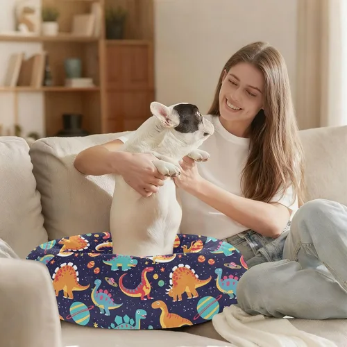 Vista 8 de Wudan Pet Cat Bed Warm & Cozy Fluffy Cat Pillow Bed for Extra Small Size Pets Supplies XS Colorful Dinosaurs Planets