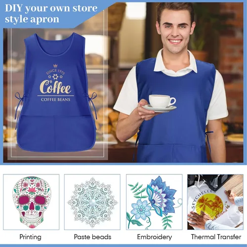 Vista 6 de Suhine 15 Pcs Cobbler Apron Smock Apron with 2 Deep Pockets and Side Ties Unisex Apron for work kitchen