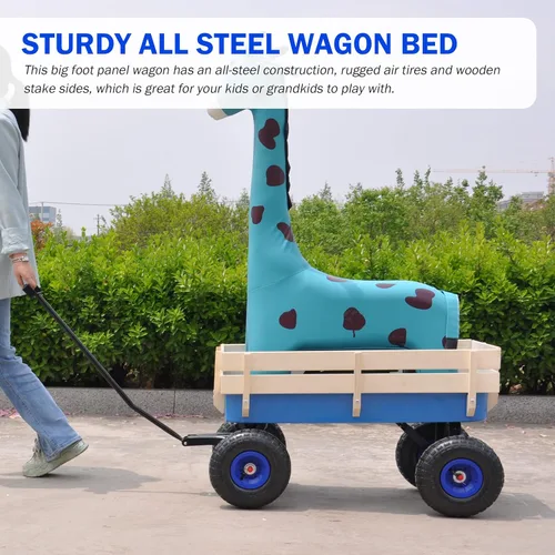 Vista 2 de Carro de carga de acero resistente con soporte lateral de madera con neumáticos todo terreno de 10", capacidad de arrastre de hasta 176lb, carro