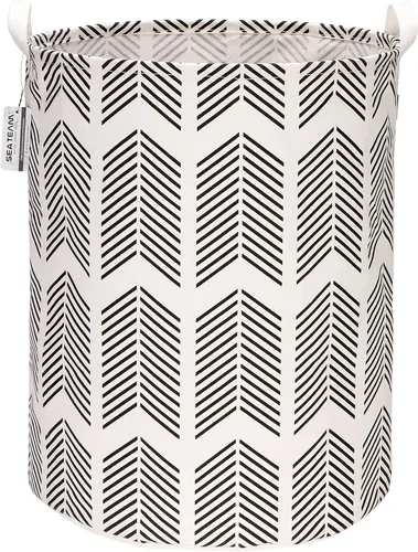 Vista 10 de Sea Team 19.7 pulgadas de gran tamaño impermeable recubrimiento de ramio y algodón tela plegable cesta para lavandería, cubo cilíndrico