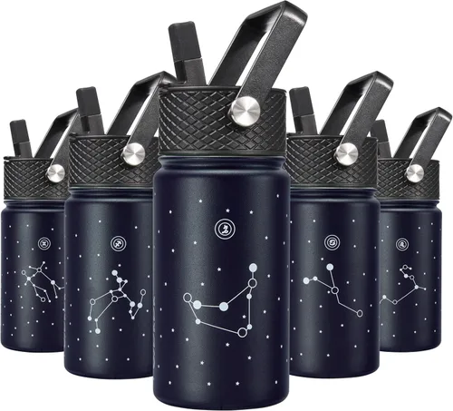 Vista 79 de BJPKPK Botella de Agua Aislada con Tapa de Pajita, 15 oz Botellas de Agua de Acero Inoxidable, Reutilizable a Prueba de Fugas sin BPA Termo, Frasco