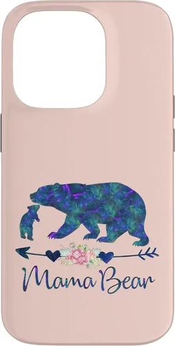 Vista 17 de Teal Blue Purple Floral Mama Bear and One Cub Light Pink Case for iPhone 17