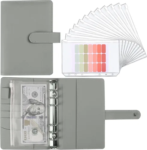 Vista 8 de Carpeta de ahorro de dinero, libro de desafíos de ahorro con sobres de efectivo, 12 sobres con cremallera, carpeta de presupuesto A6, planificador