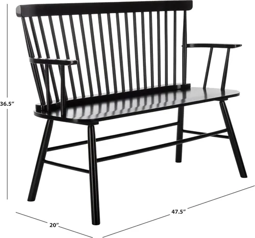 Vista 3 de SAFAVIEH Colección Home – Banco de dos plazas de madera maciza negra Addison, sofá de dos plazas para entrada, sala de estar o comedor (AMH8513A)