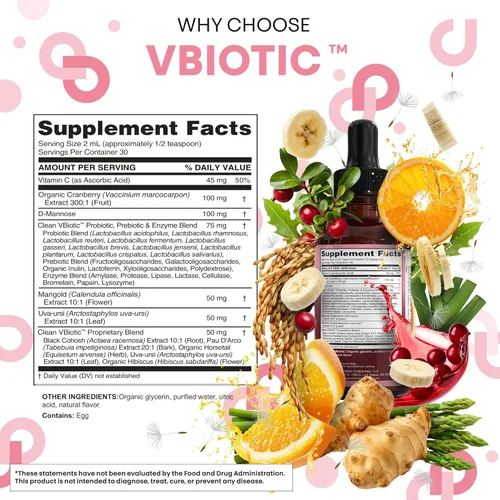 Vista 5 de VBiotic Gotas Líquidas Probióticas Vaginales para Mujeres Probióticos para Mujeres Suplemento de Salud Vaginal de Uva Ursi, Cola de Caballo