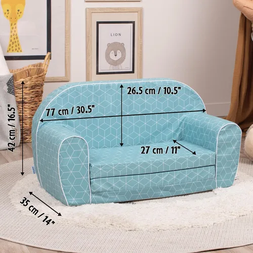 Vista 23 de Delsit Sofá infantil para niños pequeños – Sofá convertible de espuma 2 en 1 a tumbona, cómoda silla abatible para niños, fabricada en Europa
