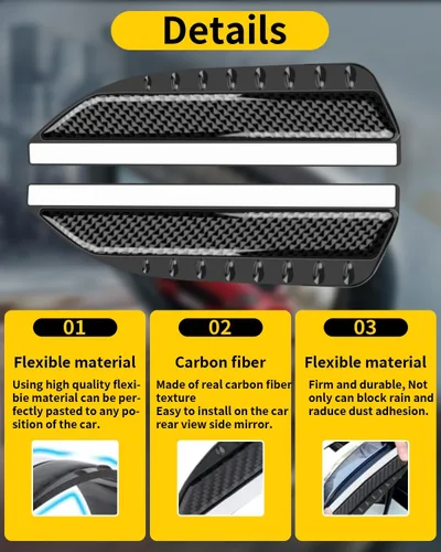Vista 4 de Espejo lateral protector de lluvia para espejo retrovisor de automóvil, espejo de fibra de carbono, visera de lluvia, protector de humo para Negro