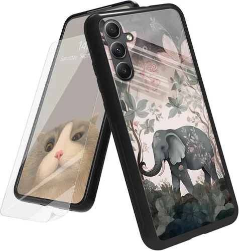 Vista 101 de Funda para Samsung Galaxy A53 5G con protector de pantalla, parte trasera de vidrio templado + silicona suave TPU absorción de golpes, funda