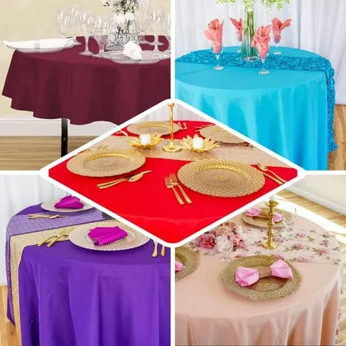 Vista 4 de Efavormart - Mantel redondo de poliéster de 120 pulgadas para bodas, fiestas, banquetes, restaurantes, terracota (naranja quemado)