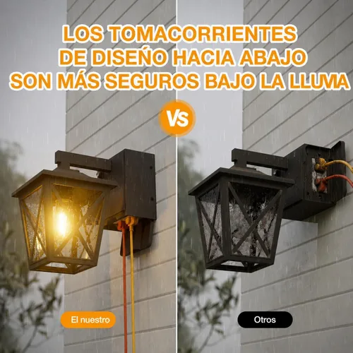 Vista 3 de Ehaho Luces de porche con salida GFCI, aleación de aluminio de grado Negro