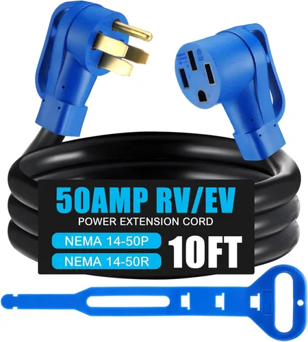Vista 8 de Kanayu - Cable de extensión de 3 pies y 50 amperios para RV/EV compatible con NEMA 14-50P a 14-50R, listado ETL, 4 clavijas flexibles, resistente