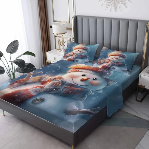 Vista 10 de Juego de sábanas tamaño individual: sábanas de Navidad, sábanas y fundas de almohada, microfibra suave, bolsillo profundo y sin arrugas, 1 sábana