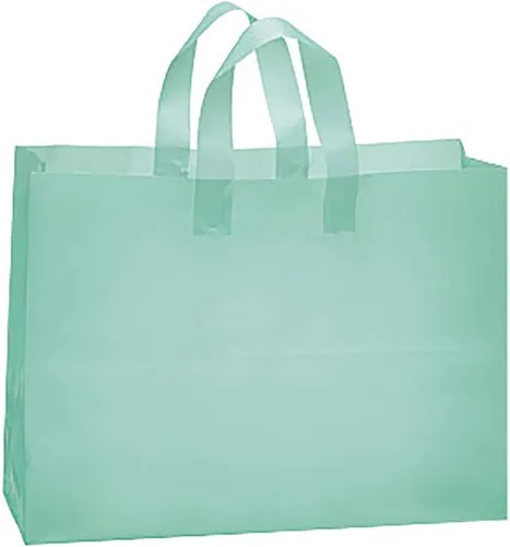 SSWBasics Large Plastic Gift Bags with Handles, Aqua Frosted, Shopping Bags, 16 x 6" x 12", Case of 100, Gift Bags Plastic, Large Plastic Bags with