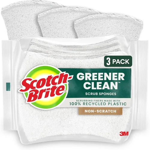 Scotch-Brite Greener Clean - Esponja antiarañazos para limpieza, esponja para lavar platos, limpieza de cocina, rendimiento superior y fabricada con