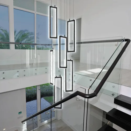 Vista 27 de ykolupty Moderno candelabro LED ajustable colgante negro lámpara colgante 3 luces rectangulares candelabros para cocina, escalera de isla comedor 3