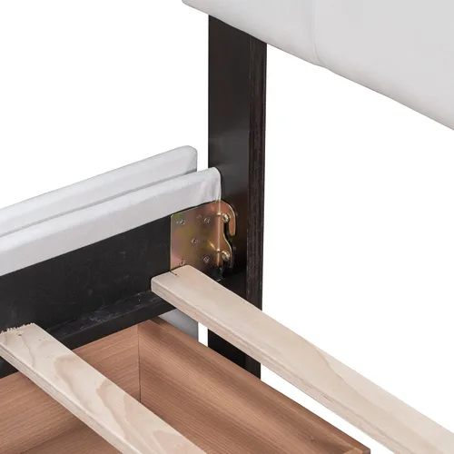 Vista 20 de P PURLOVE Cama de plataforma tapizada con 4 cajones, tamaño Queen, plataforma de almacenamiento con cabecero, no necesita somier, marco de cama beige