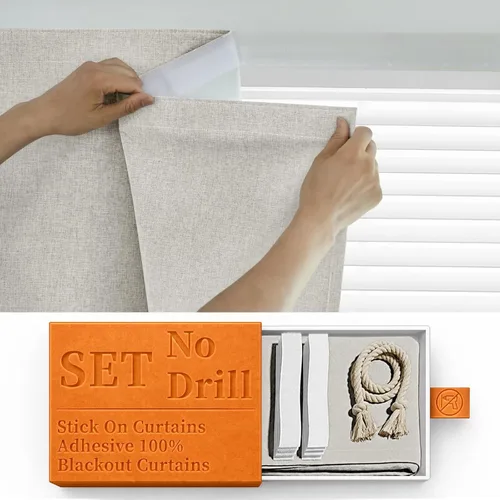 Vista 9 de Cortinas de Puerta Francesa 100% Opacas, Cortinas de Ventana Pequeña que Oscurecen la Habitación, Persianas de Puerta Tricia con Aislamiento Térmico