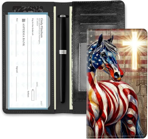 RFID Blocking Checkbook Cover for Women & Men, Premium PU Leather Print Wallet for Duplicate Checks, Slim Organizer with Pen Holder, Credit Card
